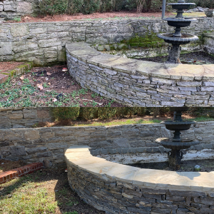 A before and after collage of a fountain cleaning.